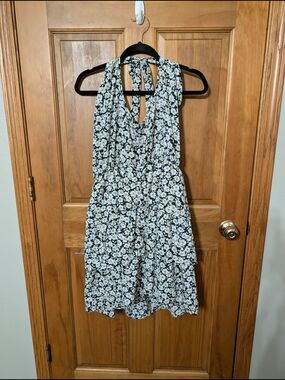 Black & White Floral Halter Mini Dress